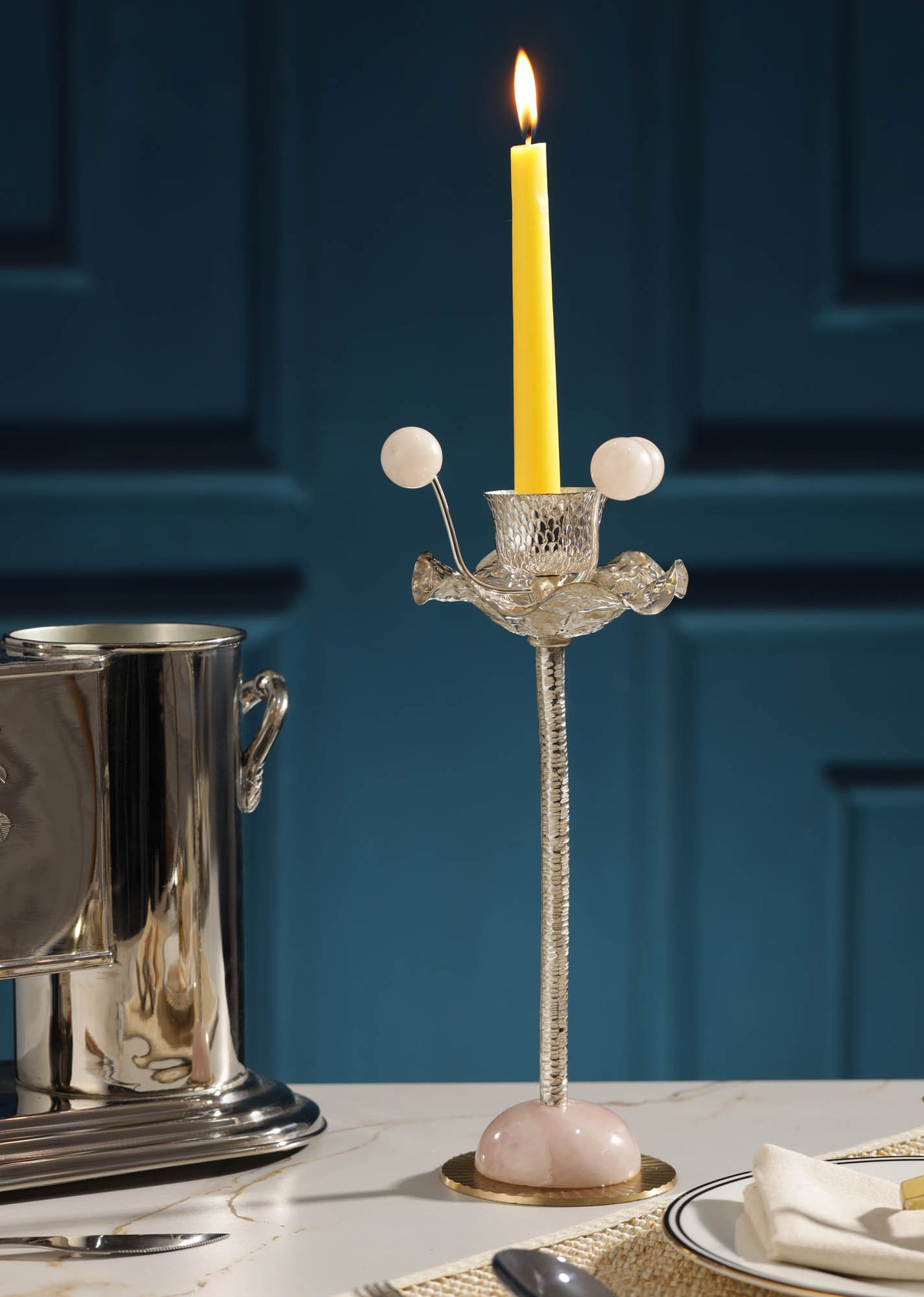 Quartz Silver Plated Candle Stand