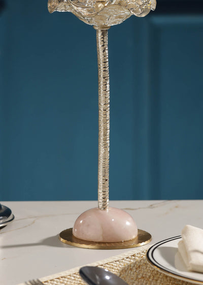 Perennia Silver-Plated Rose Quartz Candle Stand