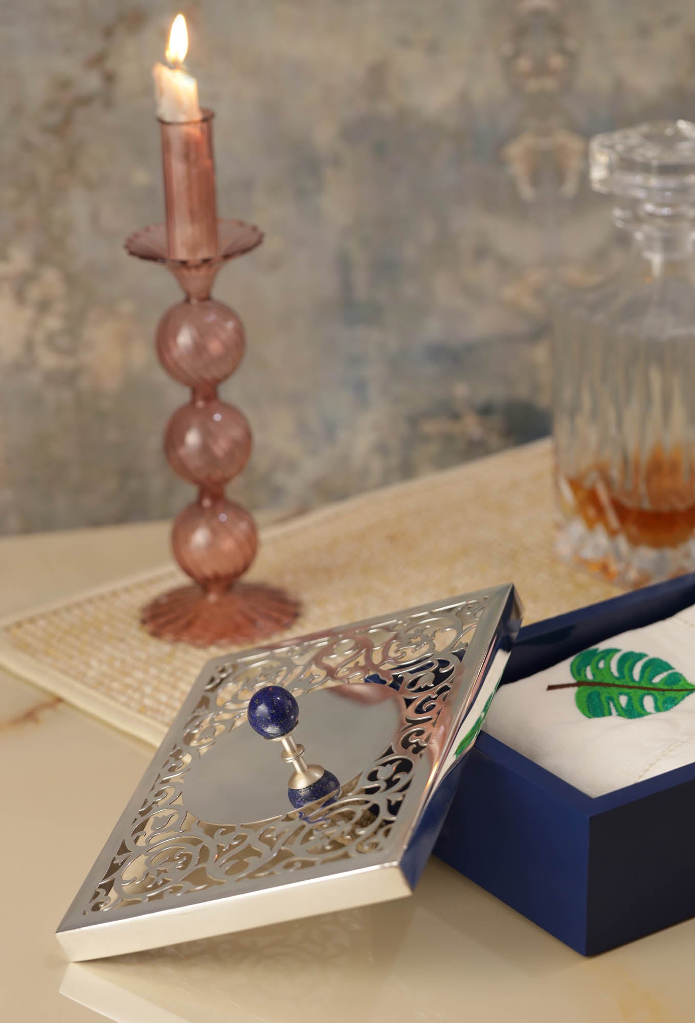 Heirloom Silver-Plated Box with Lapis Knob