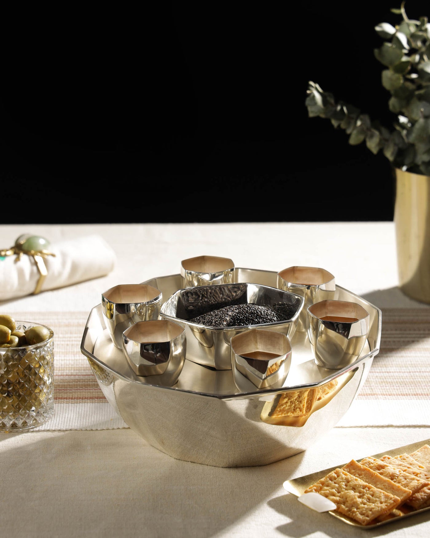 Salut Silver-Plated Caviar Bowl & Shot Glasses Set For Silverware Giftings