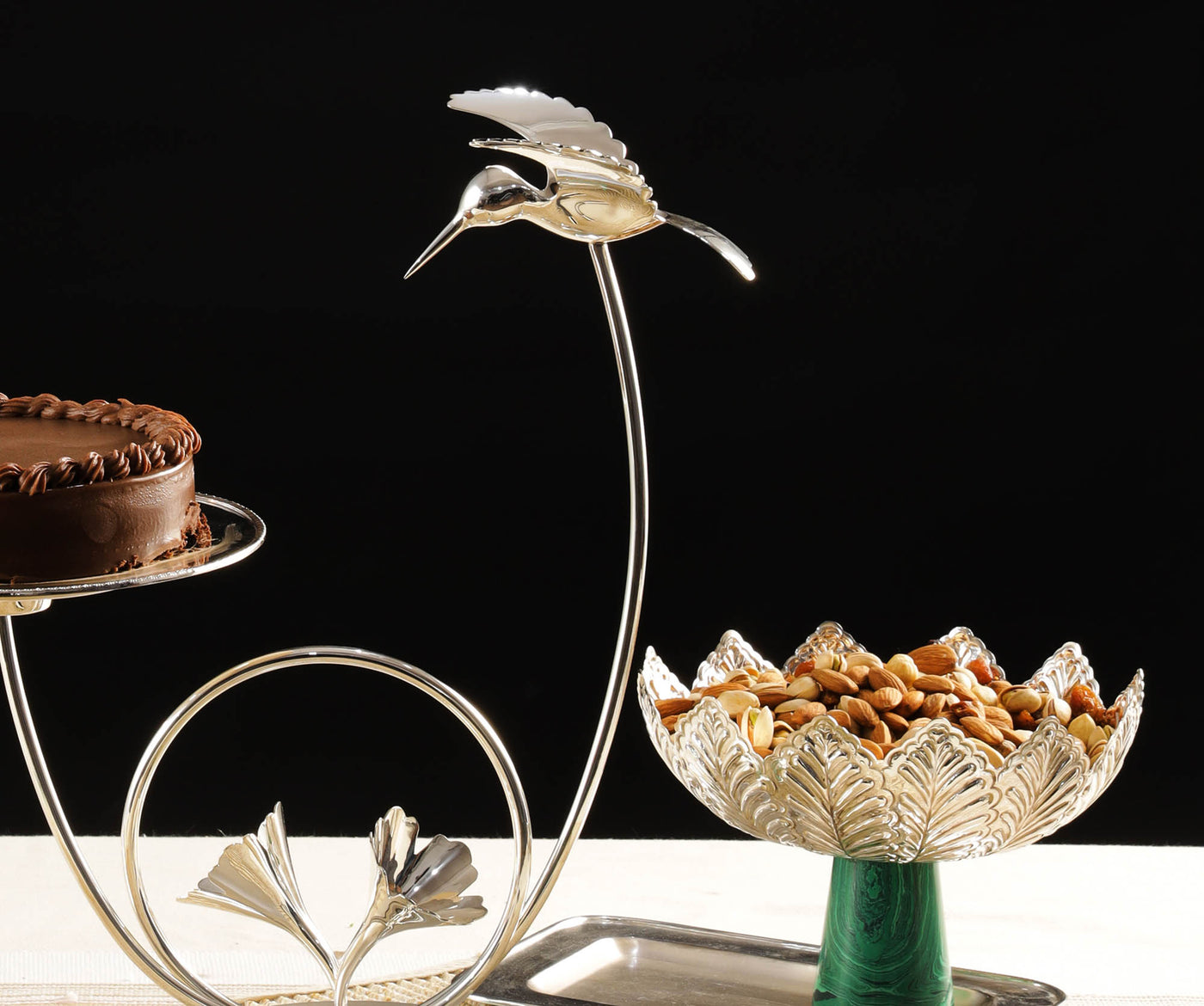 Hummingbird Silver-Plated Candle Stand with Cake Plate