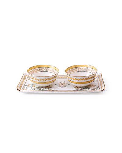 24K Gold Leafed Yellow Gift set - 2 Bowls and 1 Platter