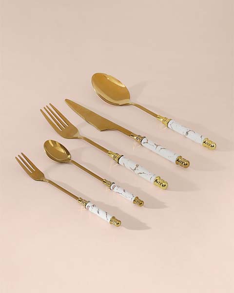 Marble and Gold Cutlery Set - Set of 5