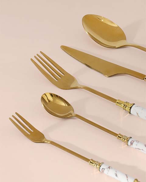 Marble and Gold Cutlery Set - Set of 5