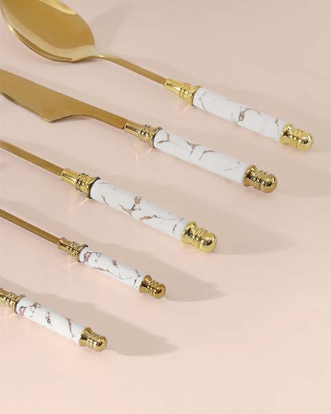 Marble and Gold Cutlery Set - Set of 5