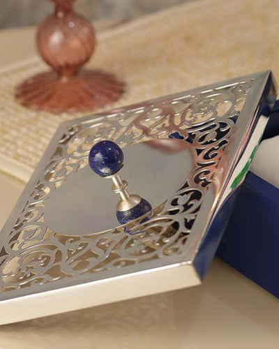 Heirloom Silver-Plated Box with Lapis Knob