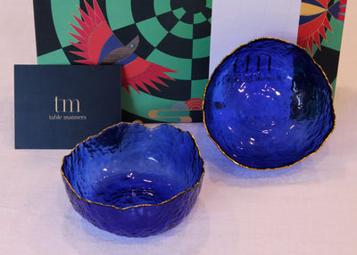 Goblet Blue A-symmetrical Serving Bowl - Set of 2
