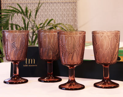 Mauve embossed Wine Glass - set of 4