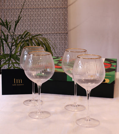 Gold Rim Crystal Wine Glass - Set of 4