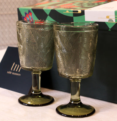 Green Embossed Wine Glass - Set of 2