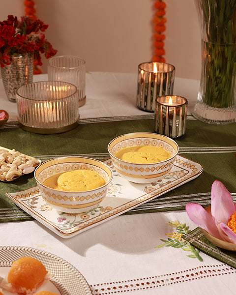 24K Gold Leafed Yellow Gift set - 2 Bowls and 1 Platter