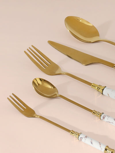 Marble and Gold Cutlery Set - Set of 5