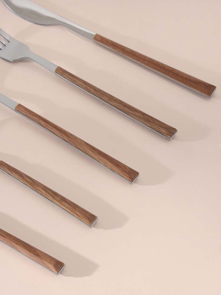 Wood and Steel Cutlery Set - Set of 5