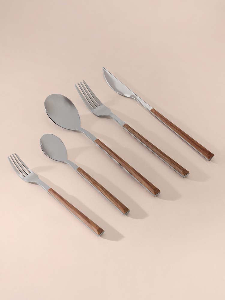 Wood and Steel Cutlery Set - Set of 5