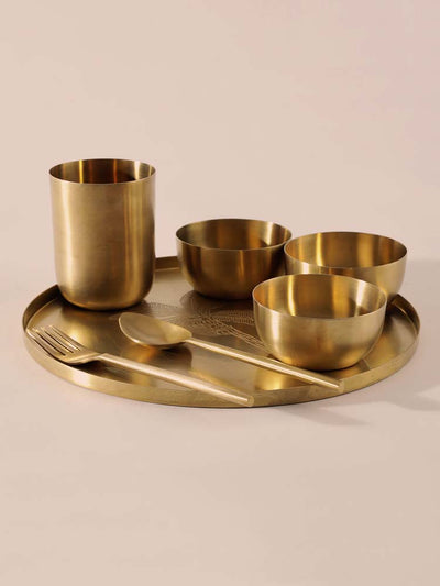 Brass Thali Set Of Set Of 7. Buy Luxury Brass Thali Set Online At Table-Manners