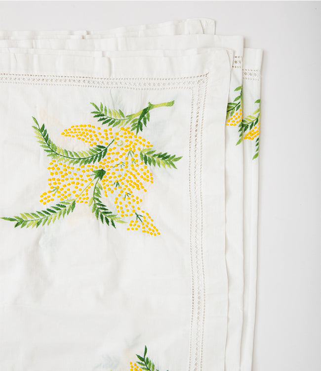 Yellow & Green Floral Embroidered Table Cover